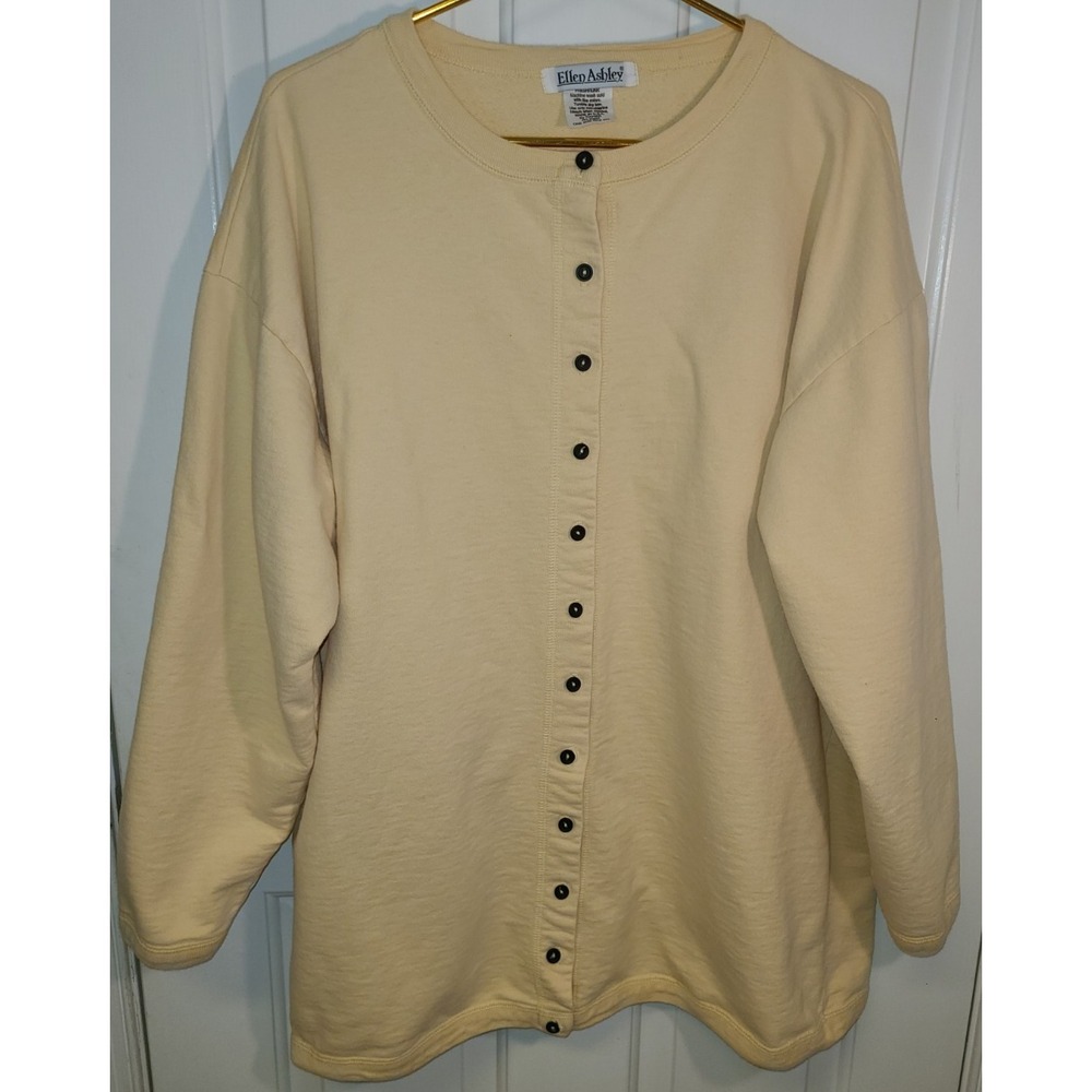 Vtg Ellen Ashley Top Women Yellow Button Up Shirt Tunic Whimsy USA Minimalist OS